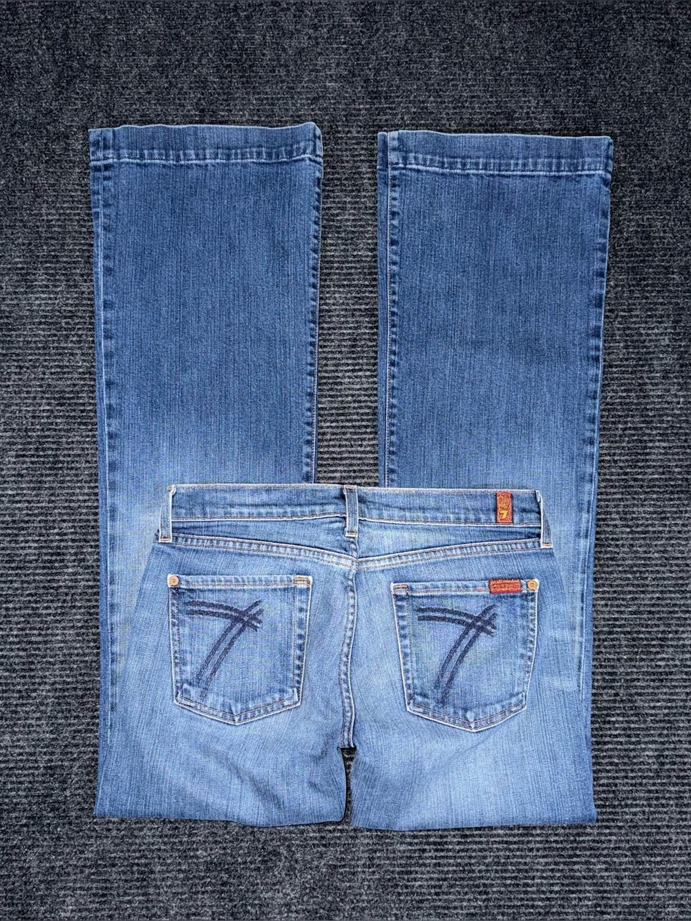 7 For All Mankind Dojo Trouser Boot Cut Jeans Size 30 x 33 LONG USA Made y2k EUC